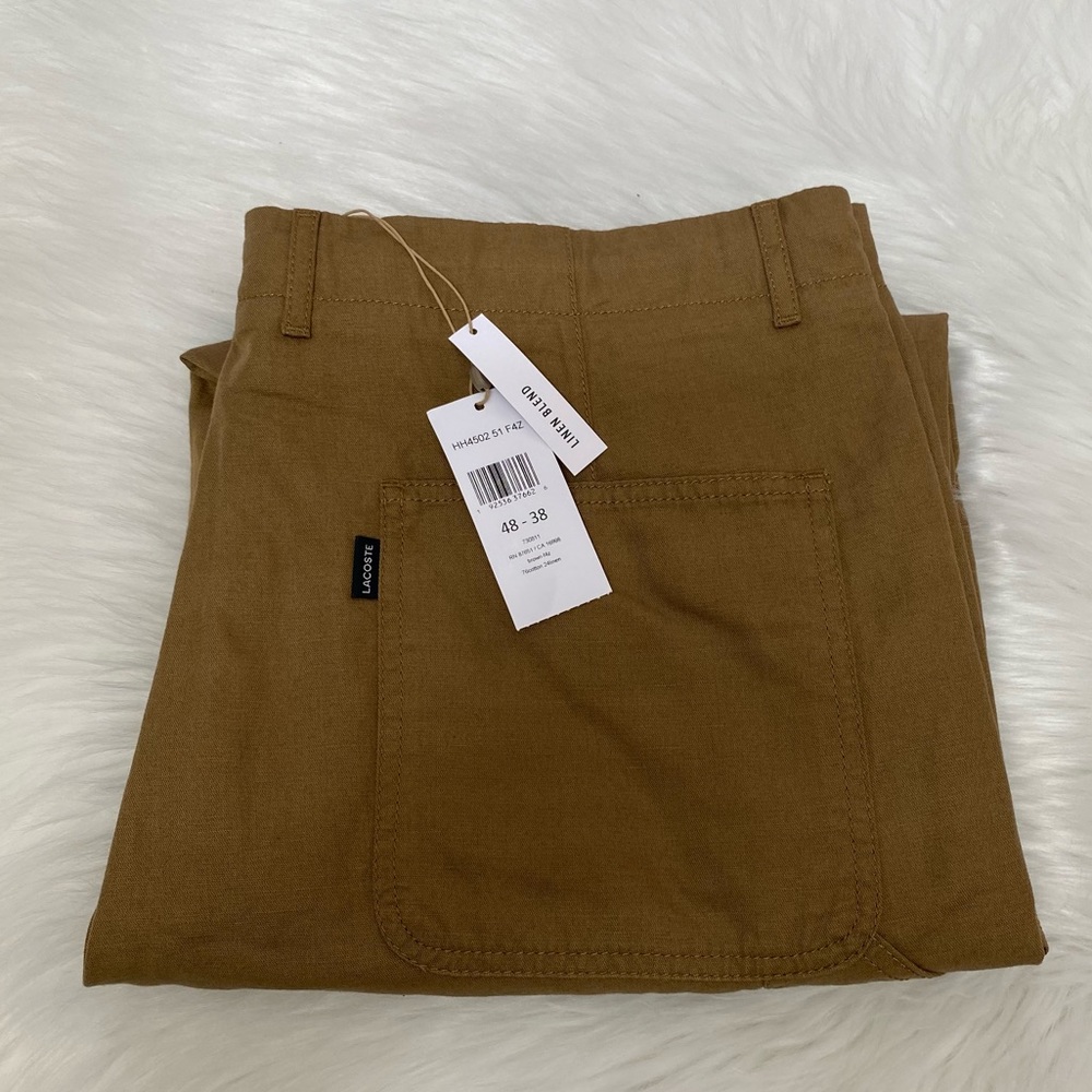 NEW wTag-LACOSTE Brown Relaxed Fit Linen Blend Pants 38 x 30